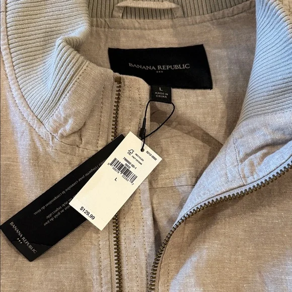 Banana Republic Men's Light Taupe Zip-Up Bomber Jacket Linen Large - Picture 3 of 3